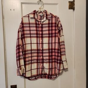 Vintage Old Navy Pink/Burgundy Boyfriend Long-sleeved Plaid Size Small